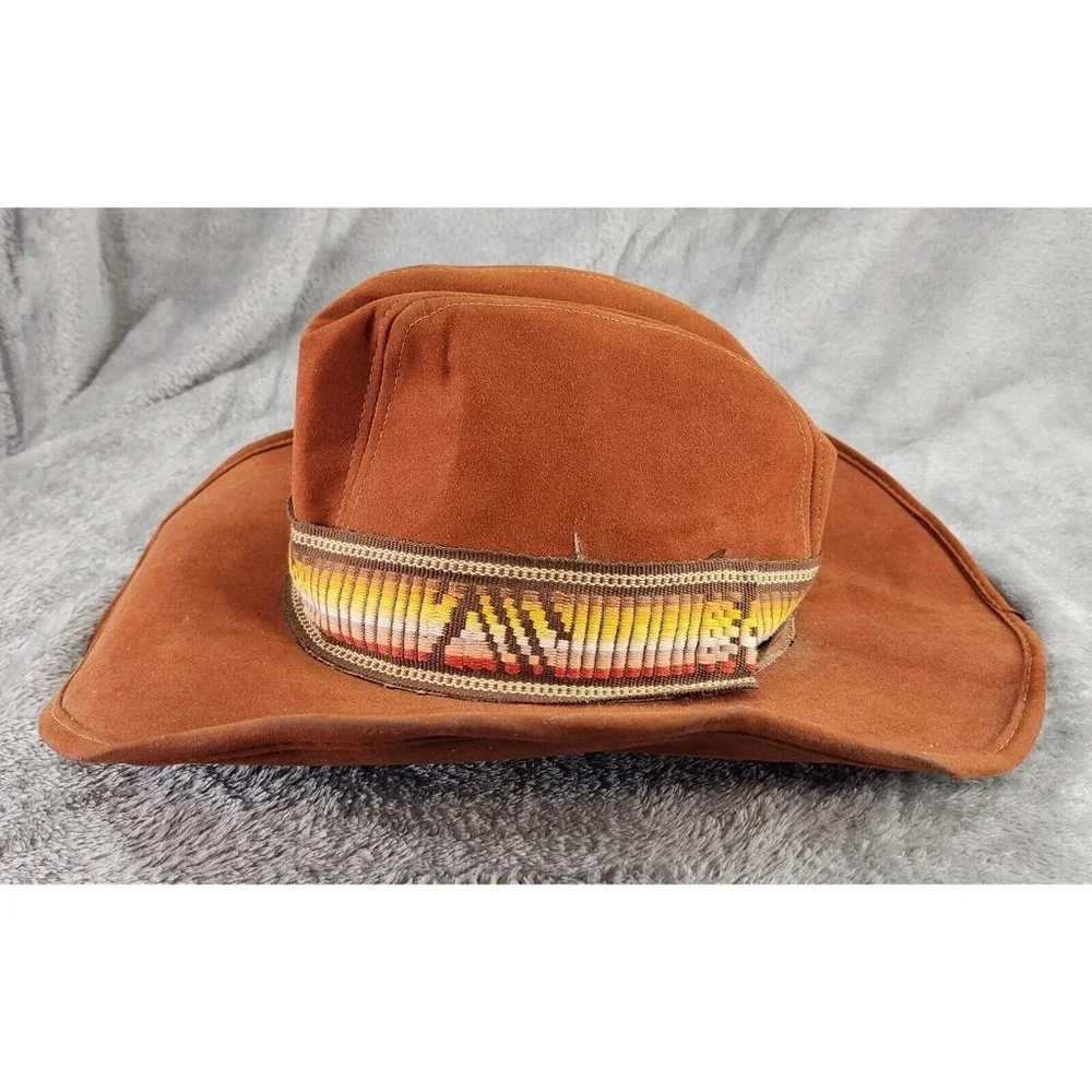 Unisex Western Hat Medium Burnt Orange Vintage Distressed Rancher Retro Band USA